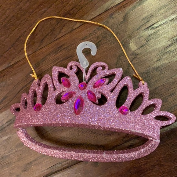Pink glitter jeweled princess crown tiara Christmas tree holiday ornament 6.5x3” - Picture 2 of 5